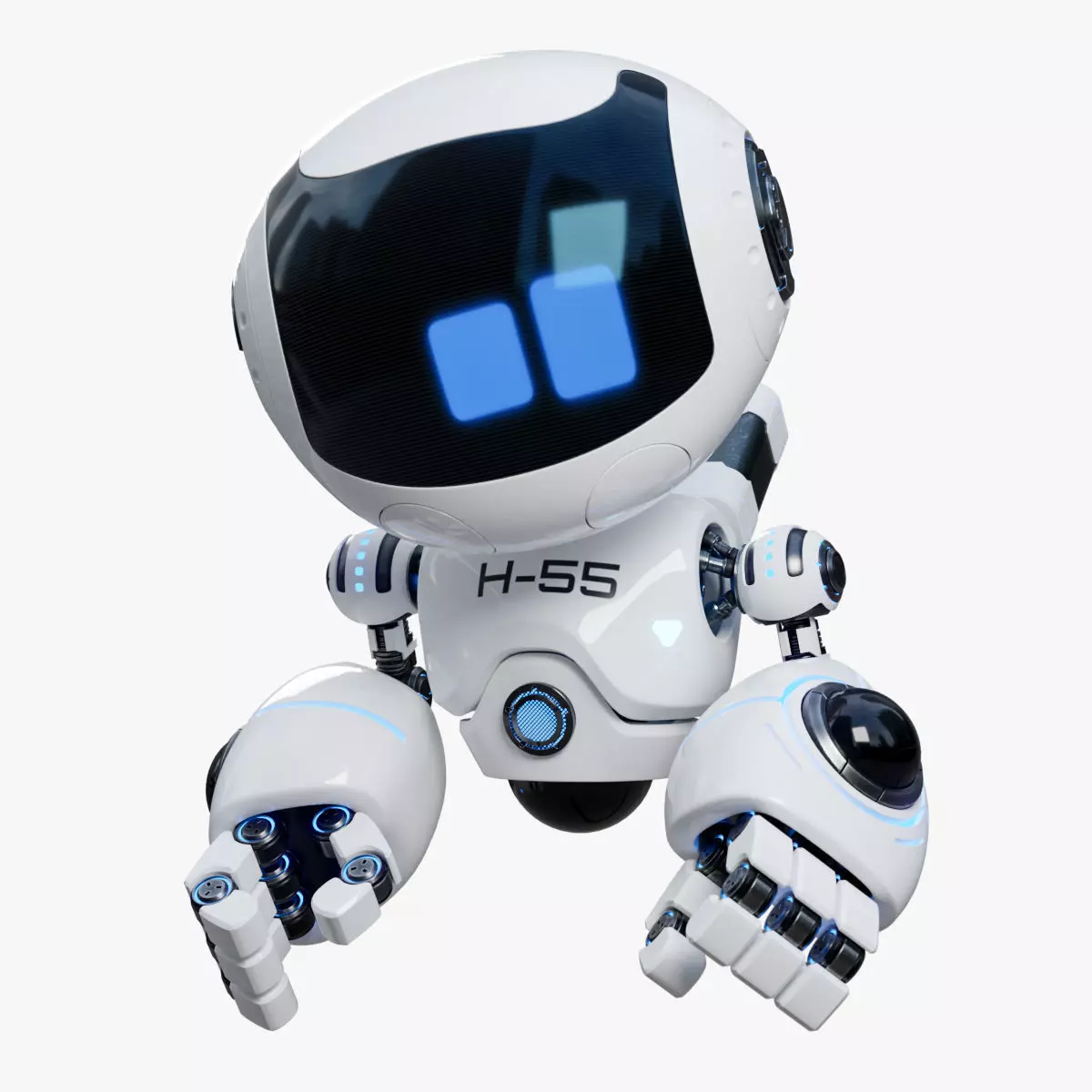 Cute Space Robot Rigged H-55 White 3D model_0