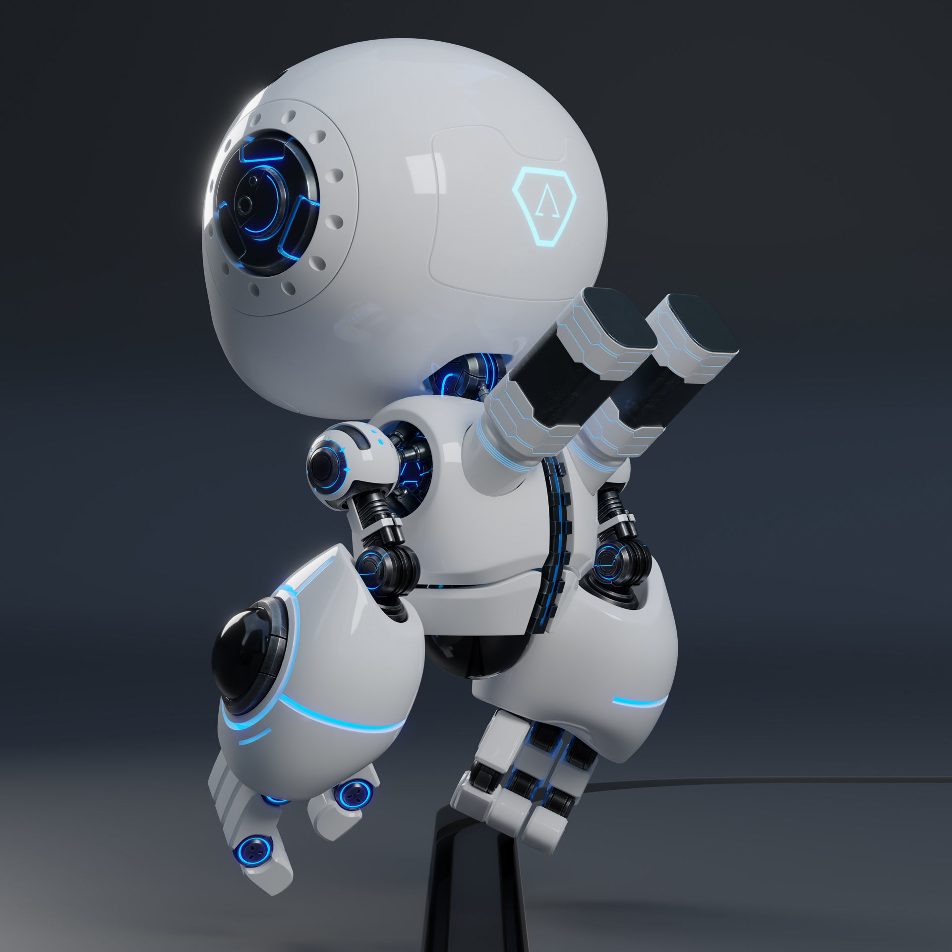 Cute Space Robot Rigged H-55 White 3D model_25