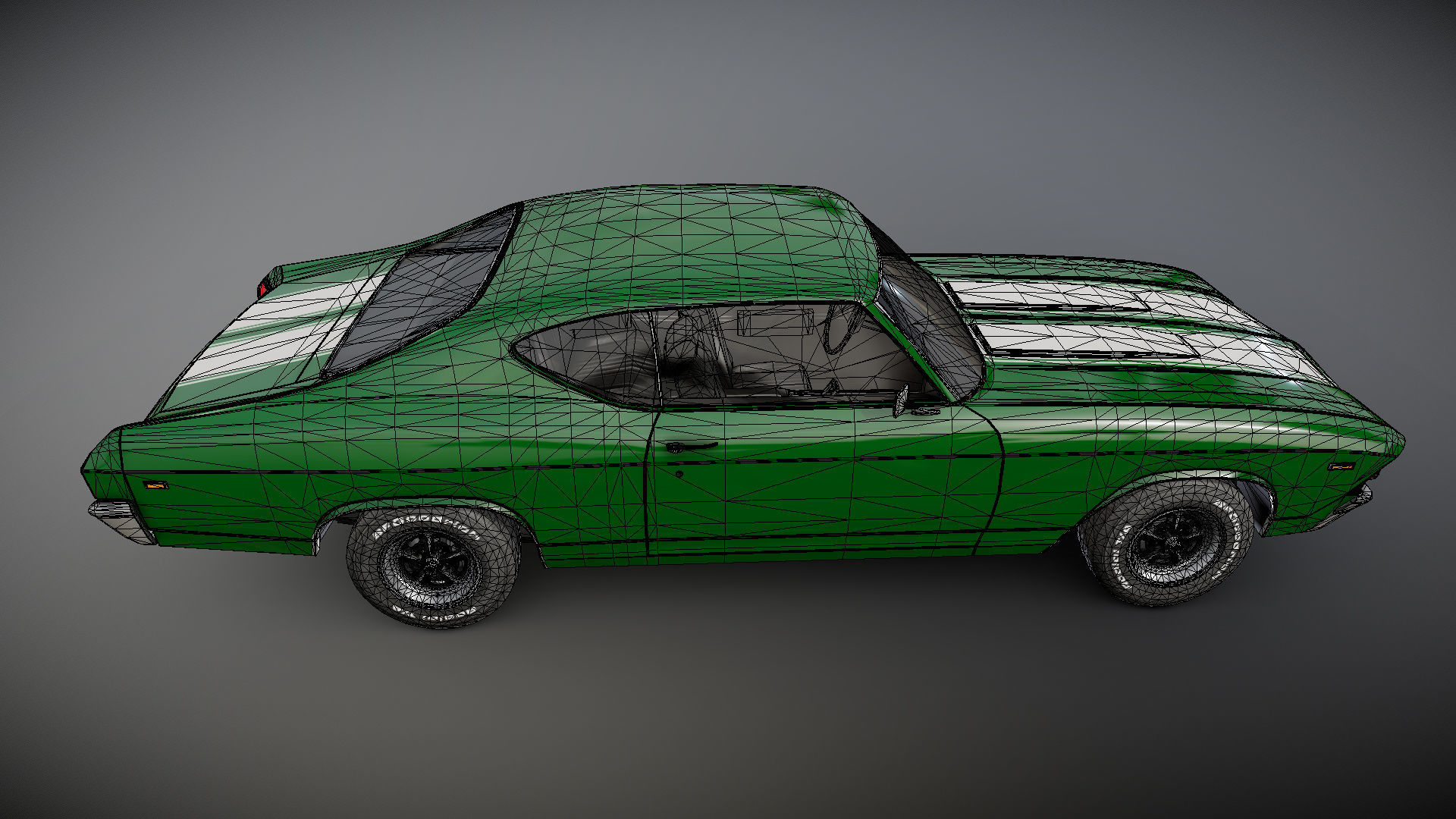 70s american coupe Low-poly 3D model_23