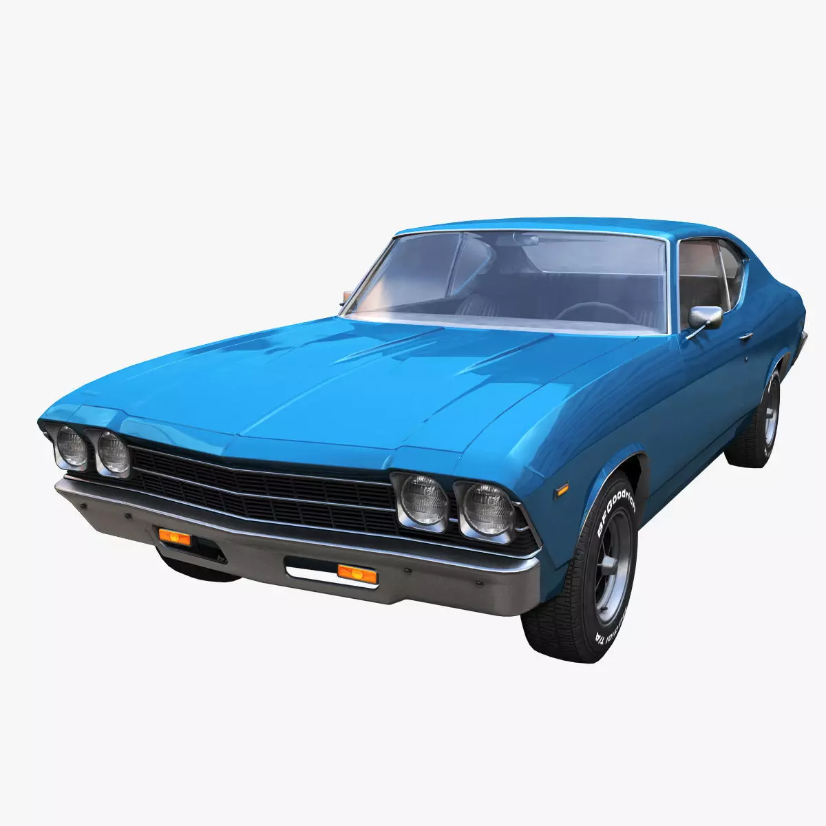 70s american coupe Low-poly 3D model_0