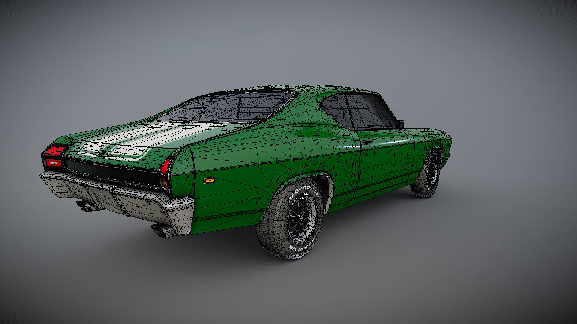 70s american coupe Low-poly 3D model_22