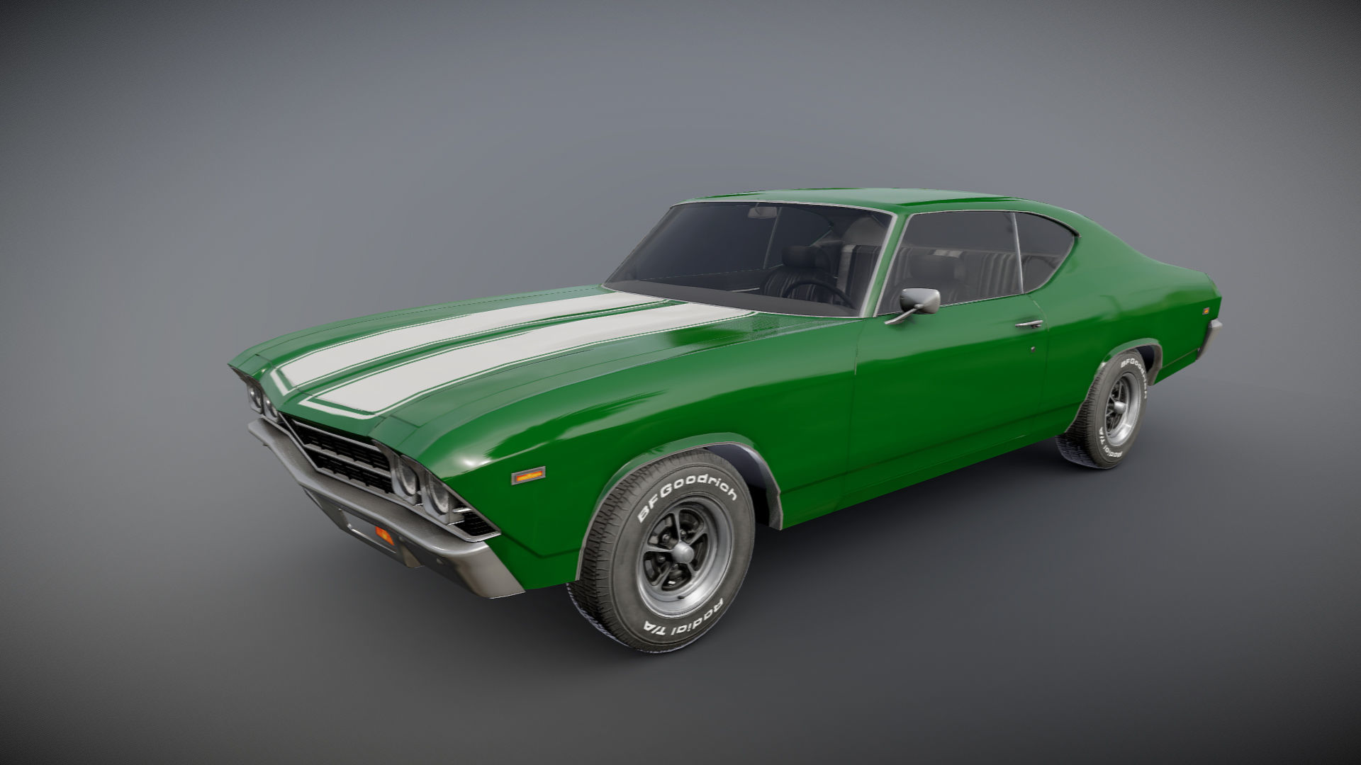 70s american coupe Low-poly 3D model_12