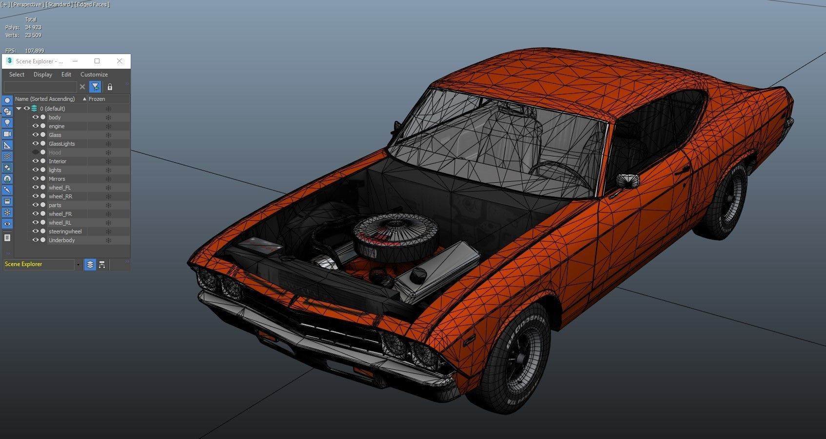70s american coupe Low-poly 3D model_28