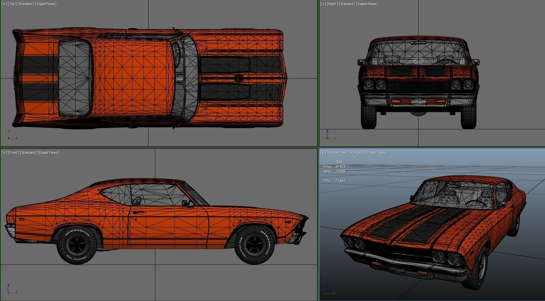 70s american coupe Low-poly 3D model_29