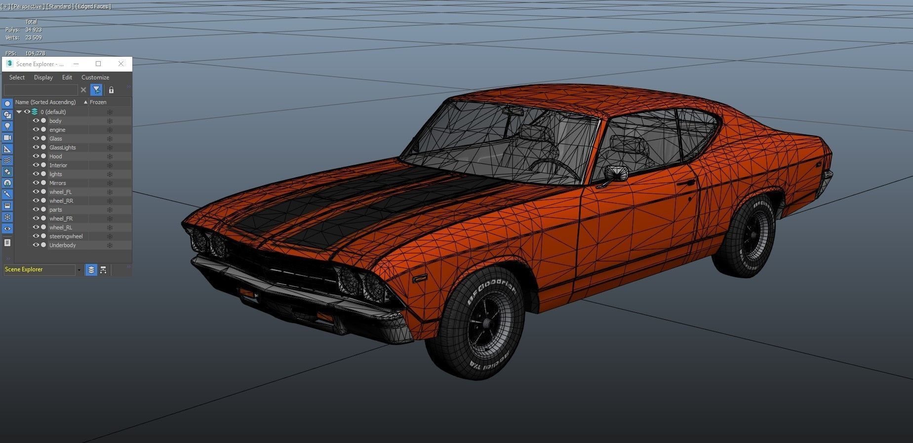 70s american coupe Low-poly 3D model_26