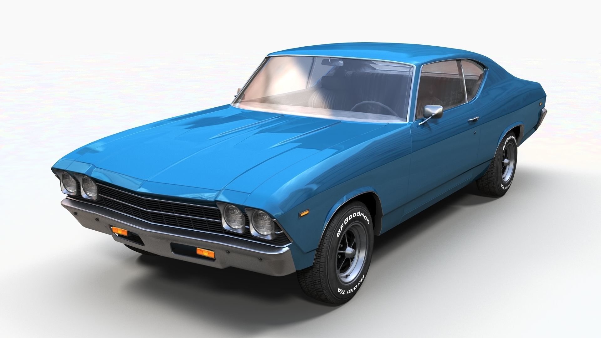 70s american coupe Low-poly 3D model_1