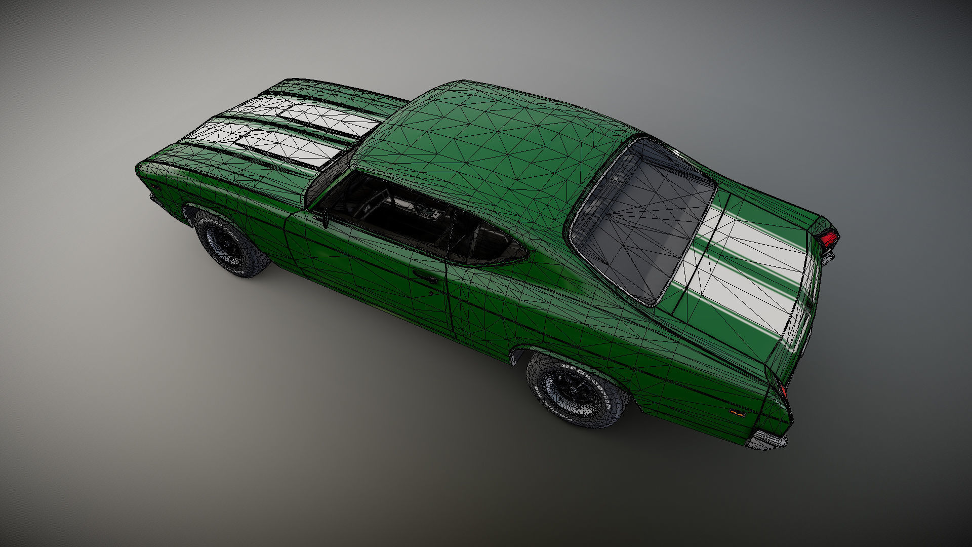 70s american coupe Low-poly 3D model_25