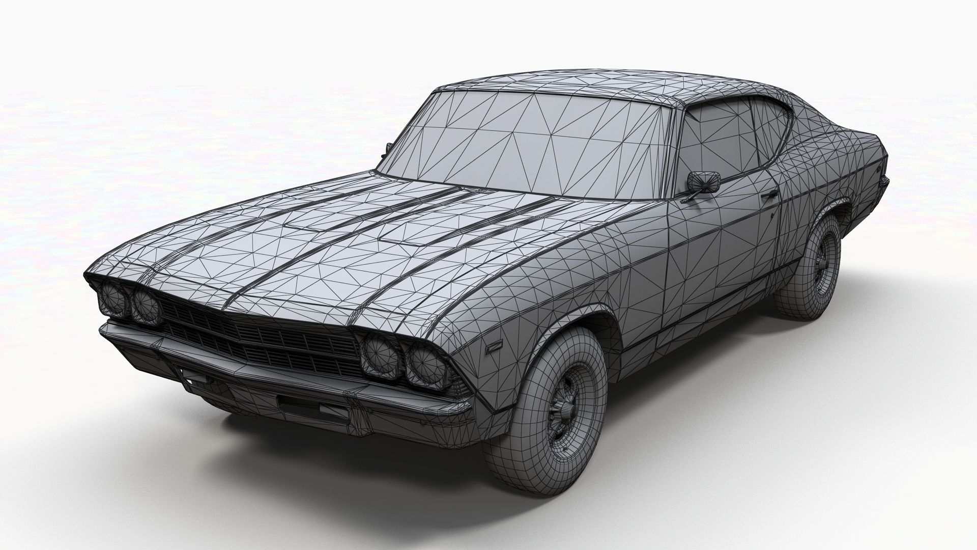 70s american coupe Low-poly 3D model_7