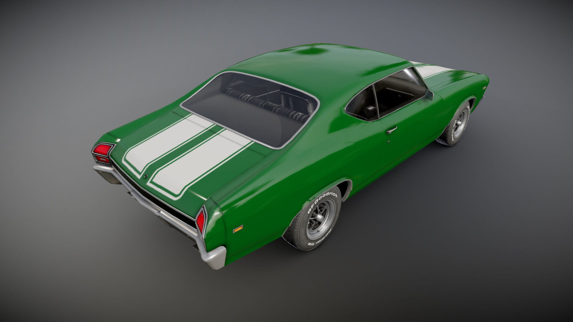 70s american coupe Low-poly 3D model_16