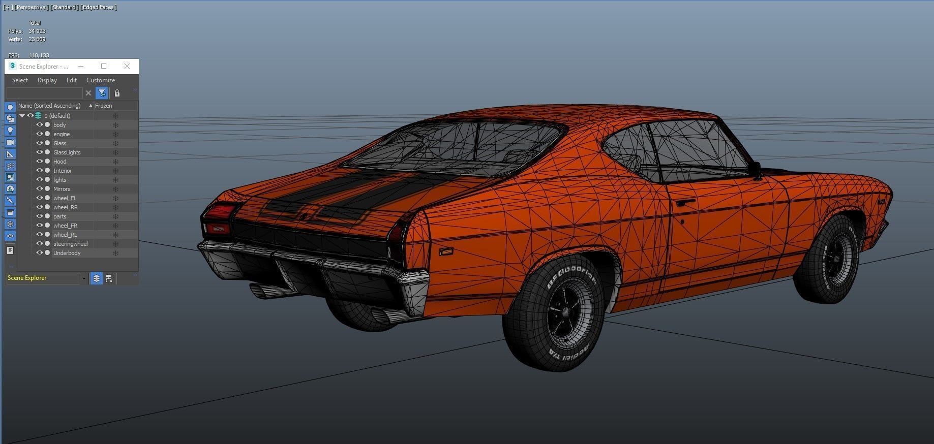 70s american coupe Low-poly 3D model_27