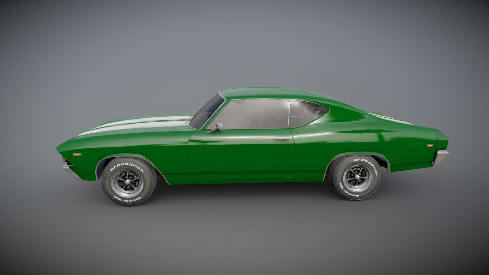 70s american coupe Low-poly 3D model_14