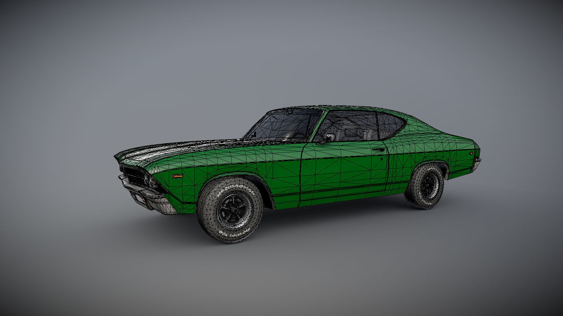 70s american coupe Low-poly 3D model_21