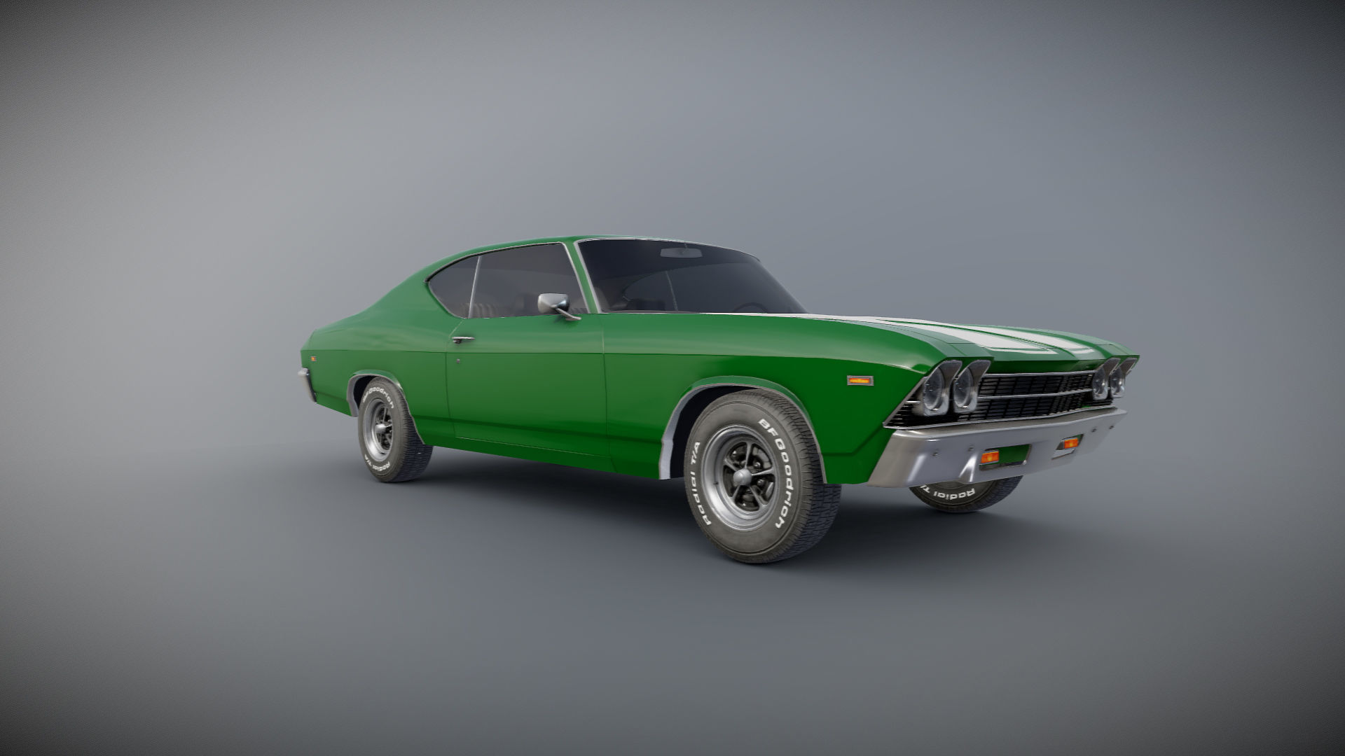 70s american coupe Low-poly 3D model_19