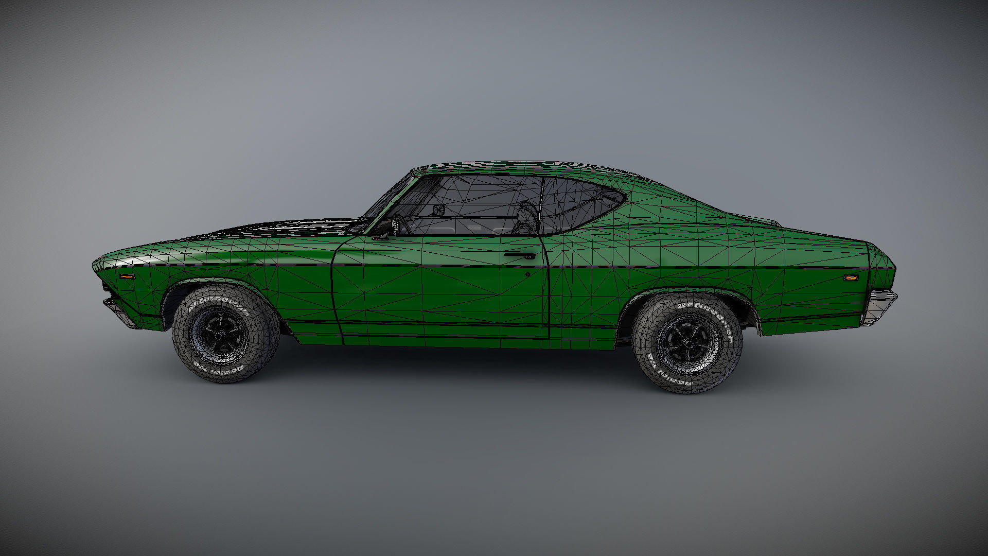 70s american coupe Low-poly 3D model_24