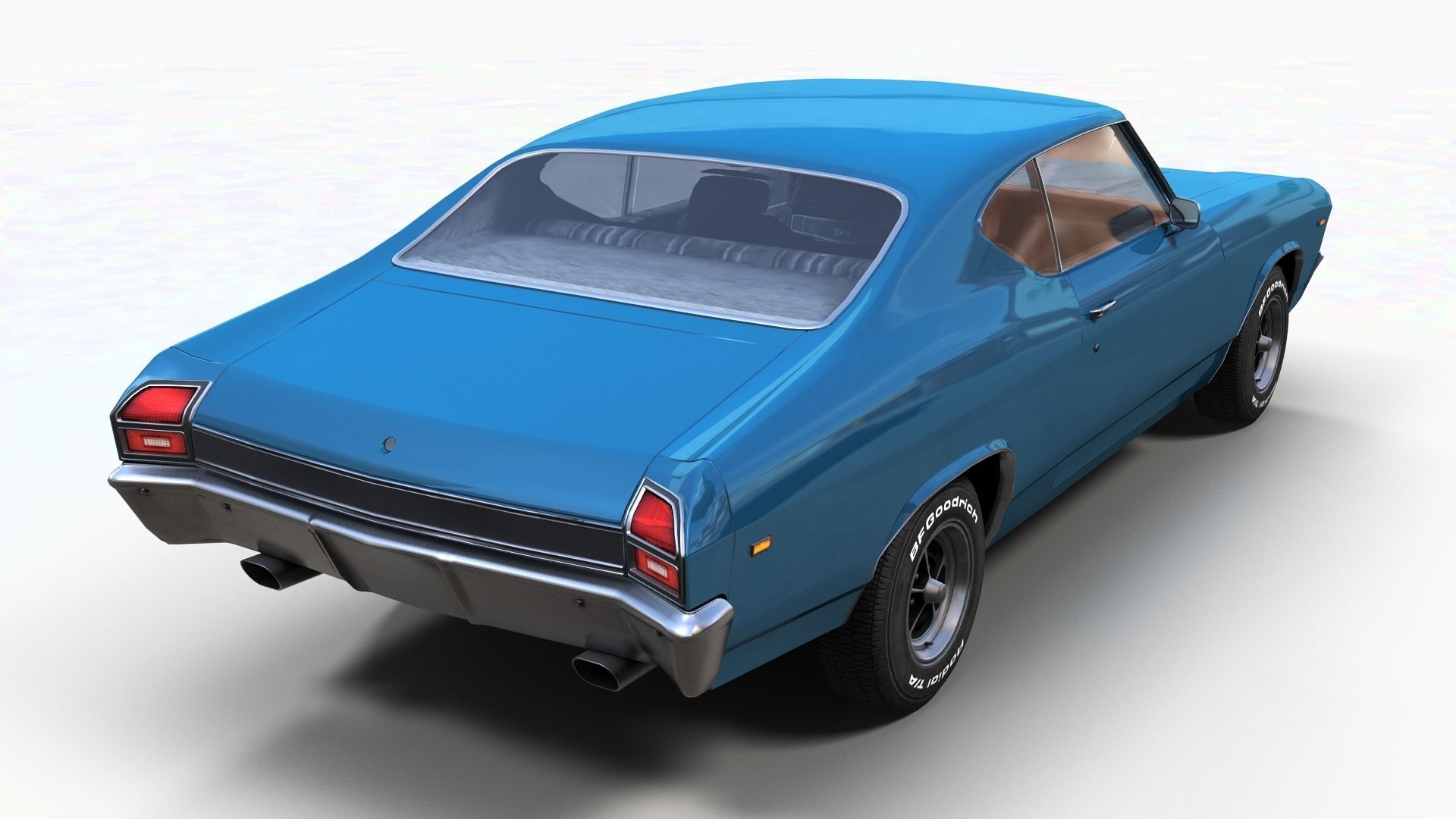 70s american coupe Low-poly 3D model_2