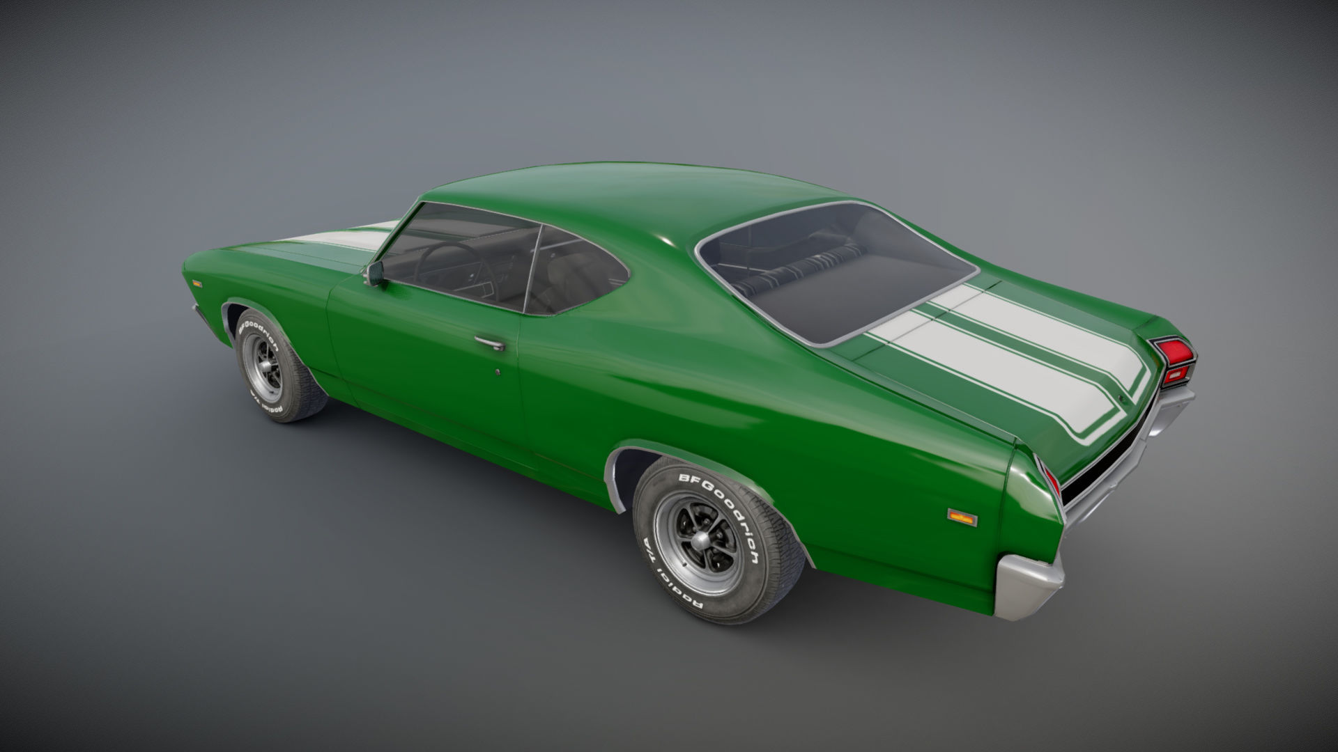 70s american coupe Low-poly 3D model_13