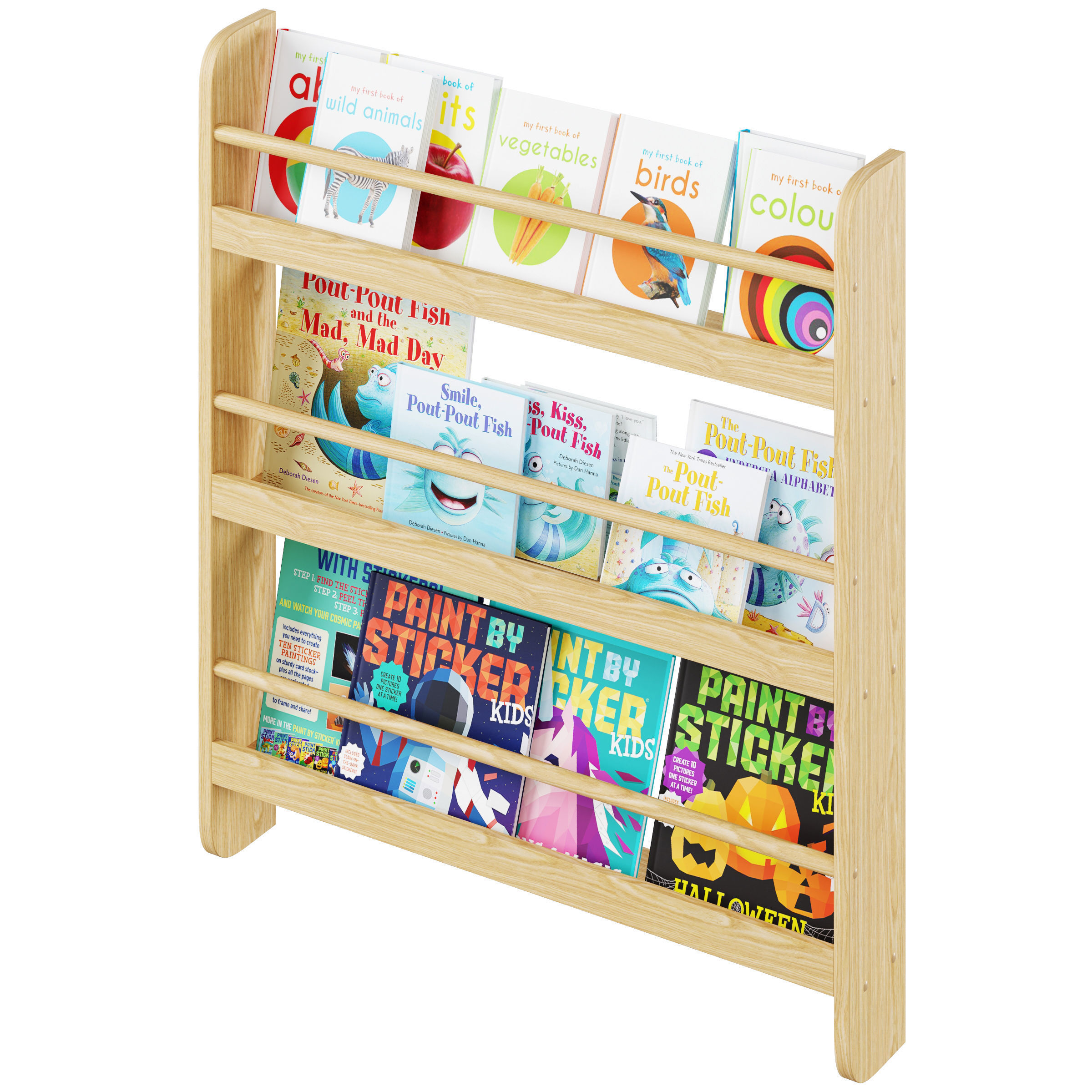 Childrens wall bookshelf by Minime with kids books 3D model_3