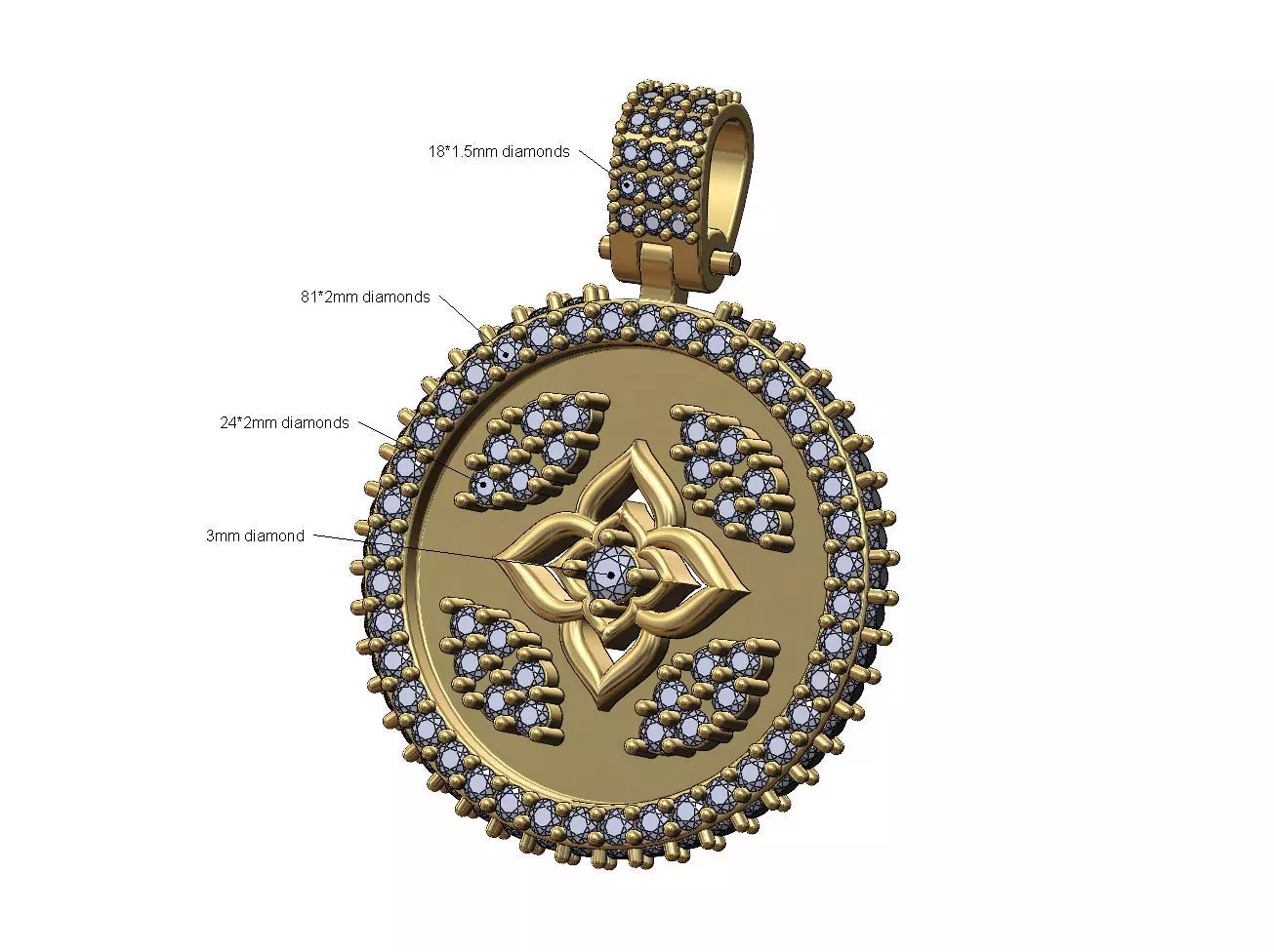Iced floral star diamond pendant with bail 3D print model