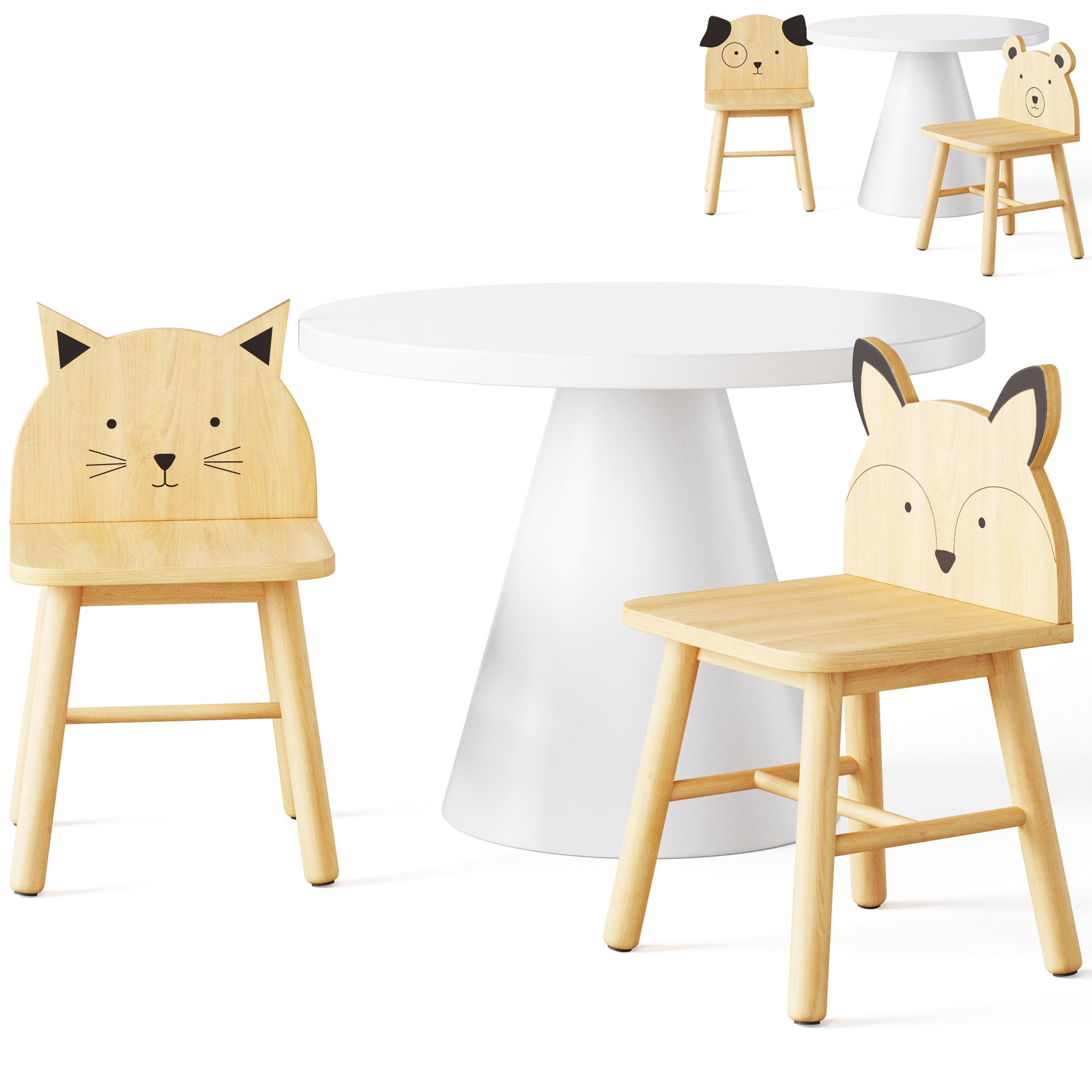 Animal Kids Chair and Willy Round Play Table 3D model | CGTrader