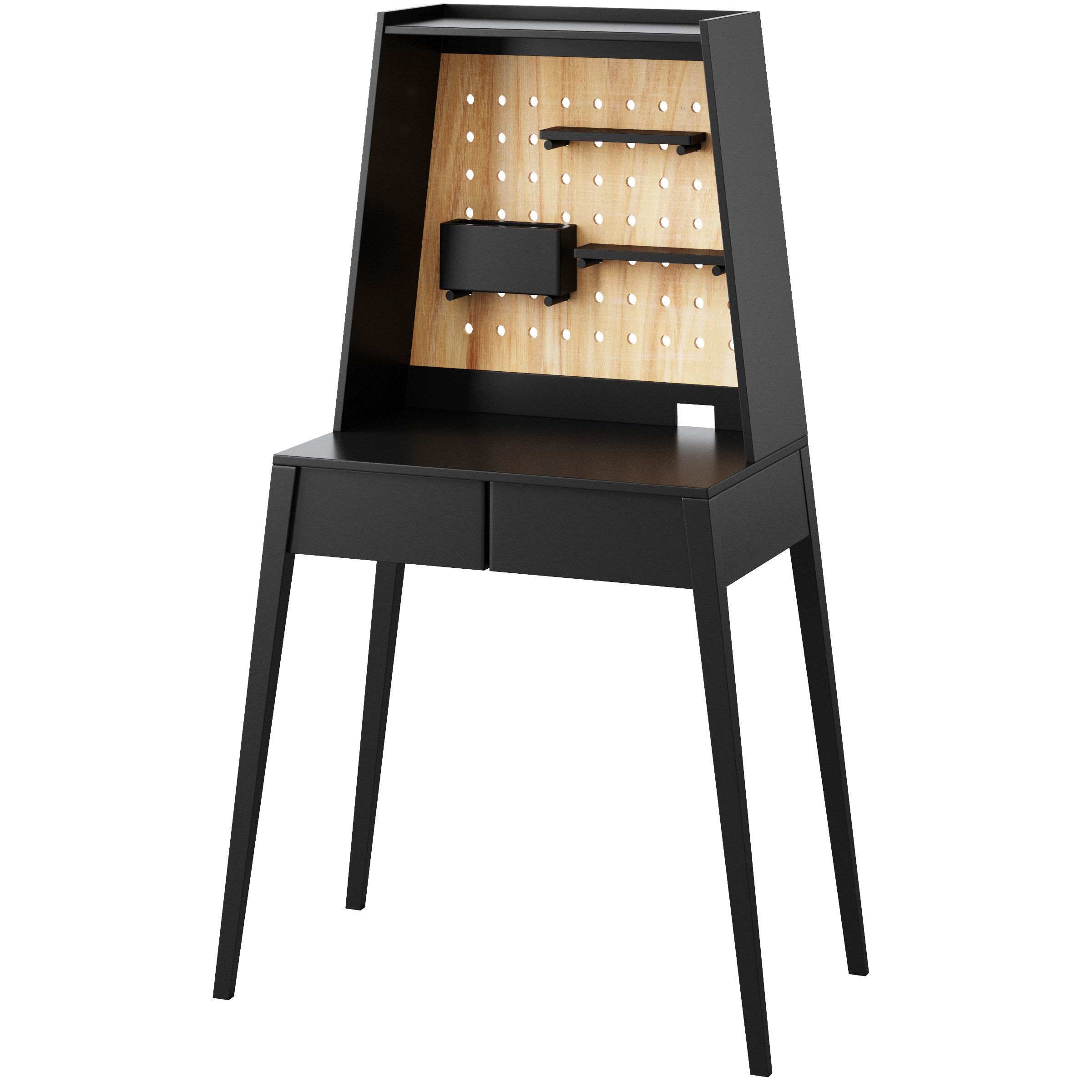 Atticus Small Black Desk with Power and Hutch Crate and Barrel 3D model