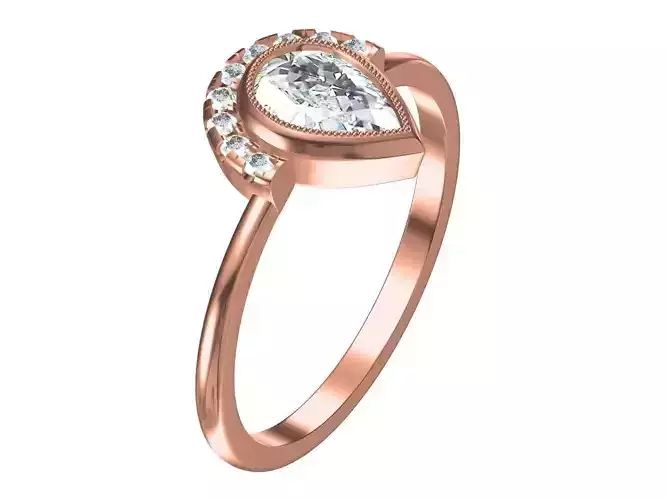 Antique pear cut with nine round white brilliant Diamond Ring 3D print model