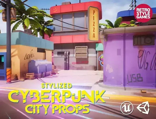 Stylized Cyberpunk City Props