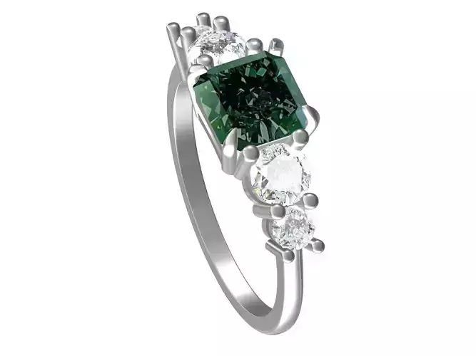 Asscher cut green diamonds Ring 3D print model