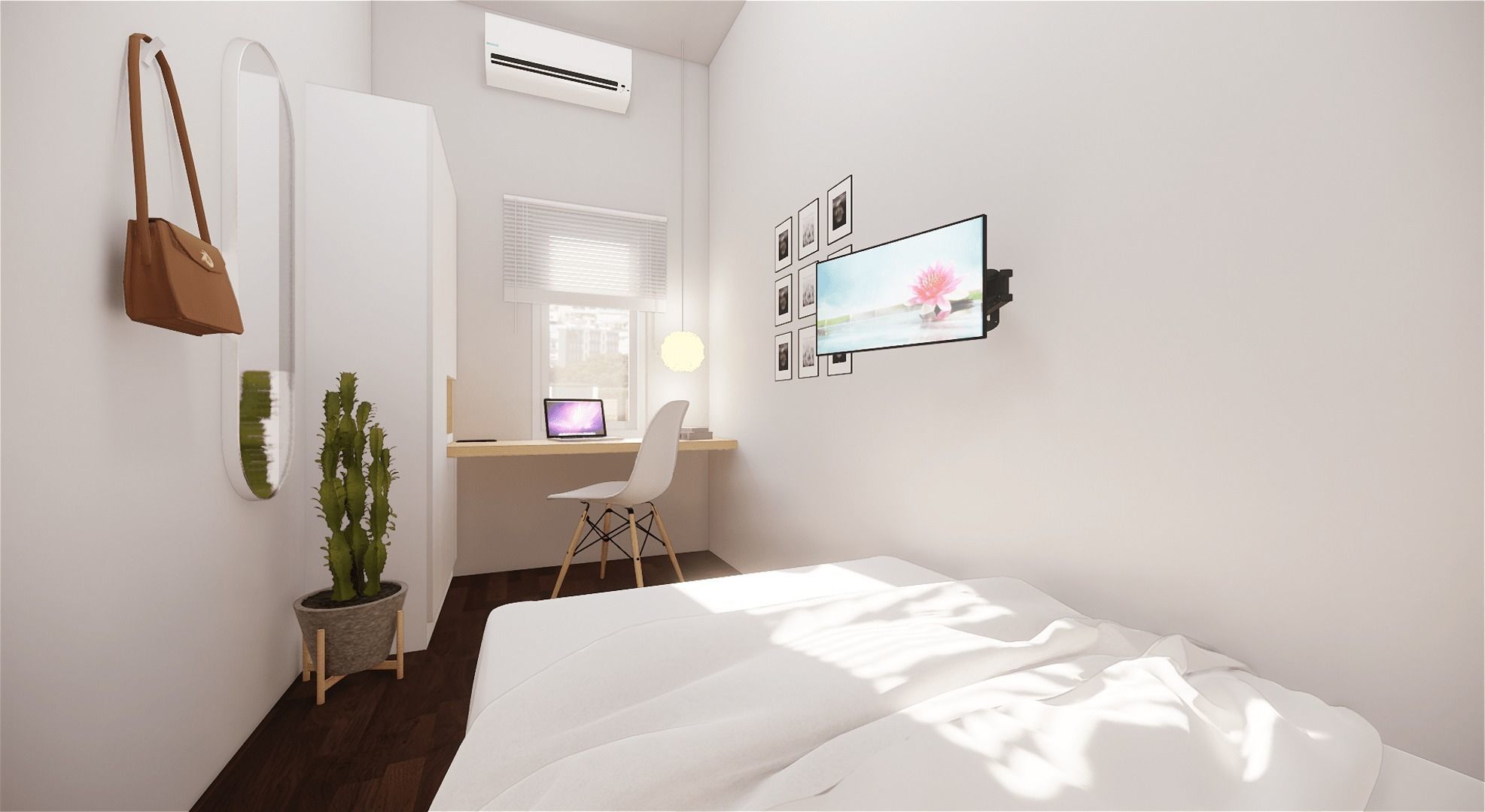 Small Simple Modern Minimalist Bedroom Low-poly 3D model_9