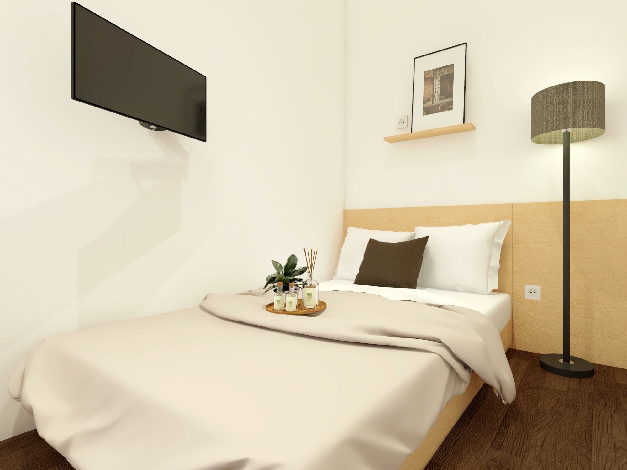 Small Simple Modern Minimalist Bedroom Low-poly 3D model_1