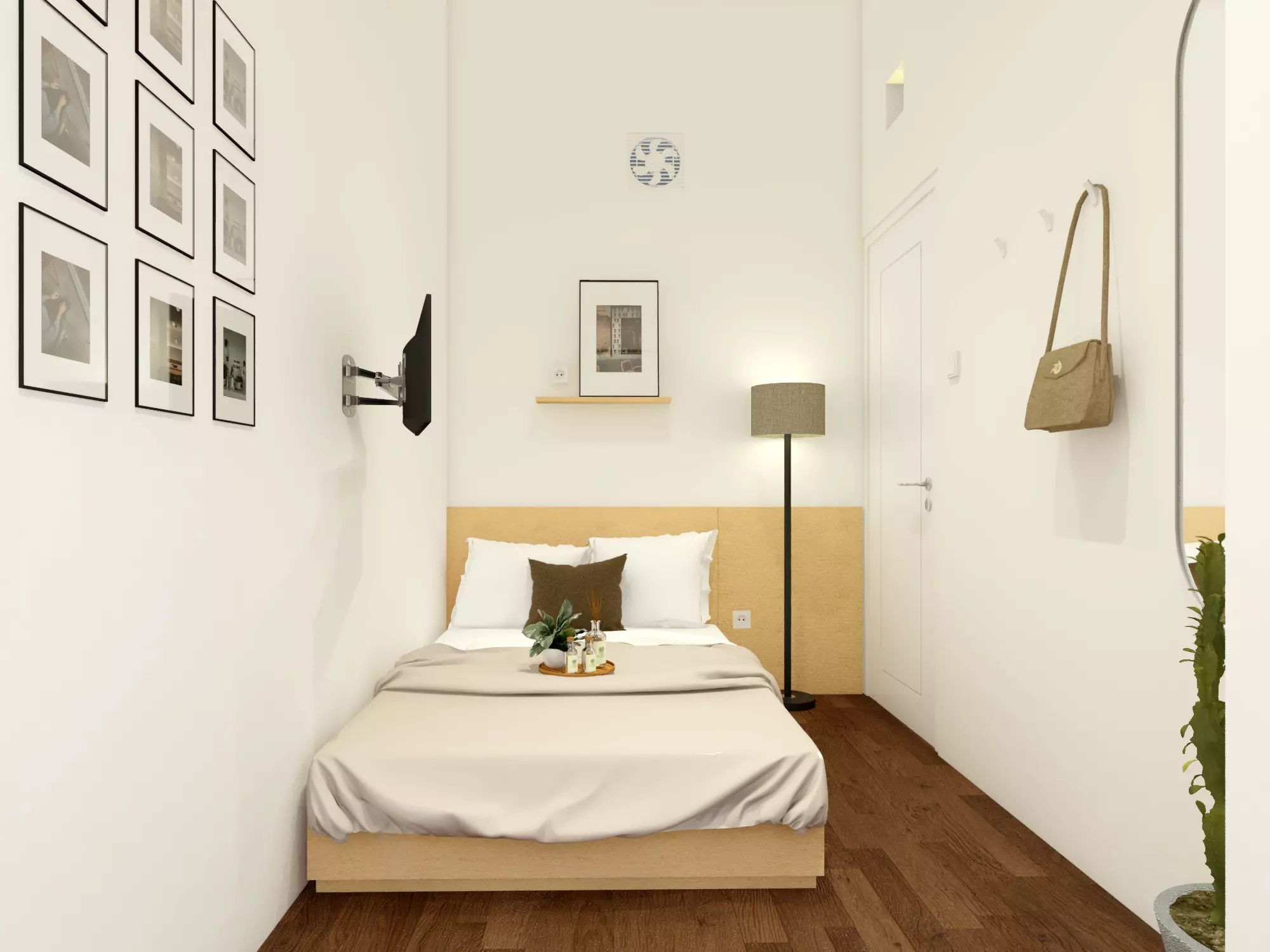 Small Simple Modern Minimalist Bedroom Low-poly 3D model_0