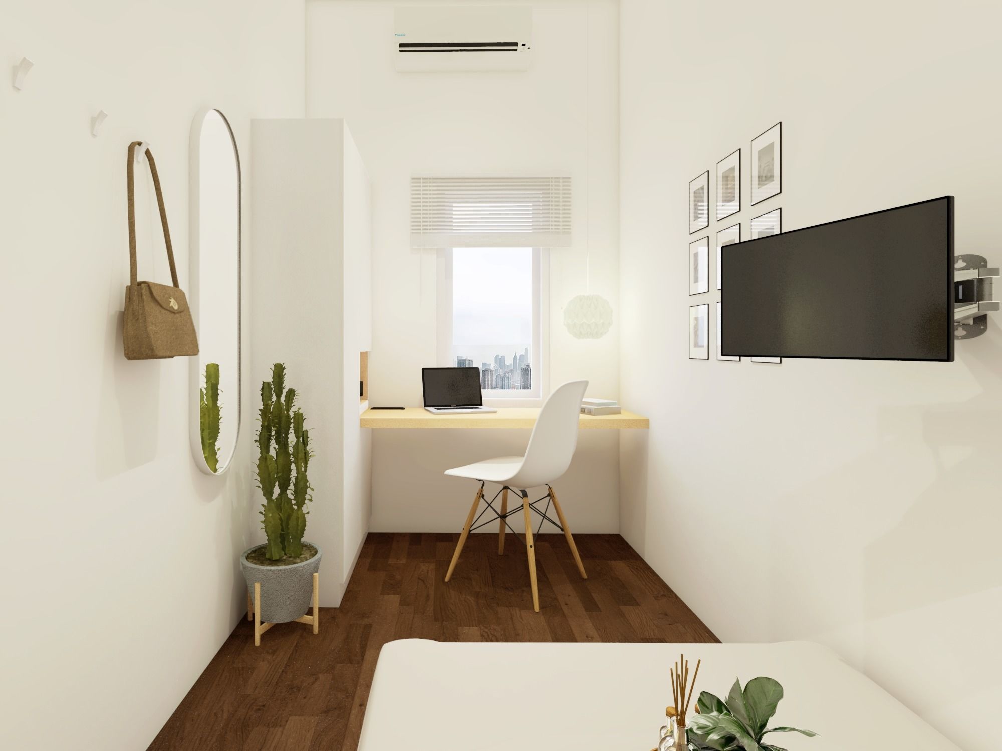 Small Simple Modern Minimalist Bedroom Low-poly 3D model_3