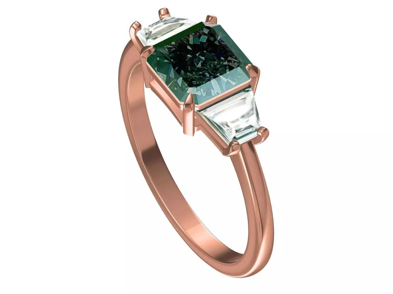 Asscher cut teal Nigerian sapphire with diamonds Ring 3D print model