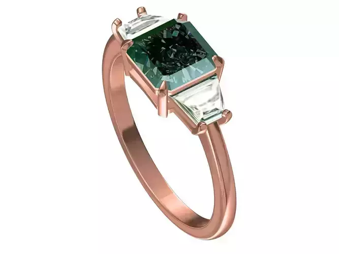 Asscher cut teal Nigerian sapphire with  diamonds Ring 3D print model