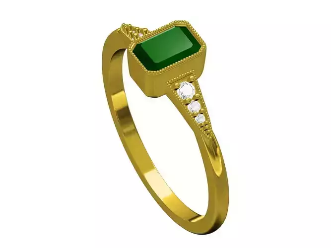 Carat Muzo emerald with small round diamond diamonds Ring 3D print model