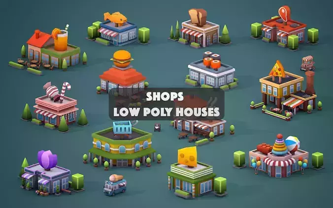 Shops Low Poly Houses Low-poly 3D model