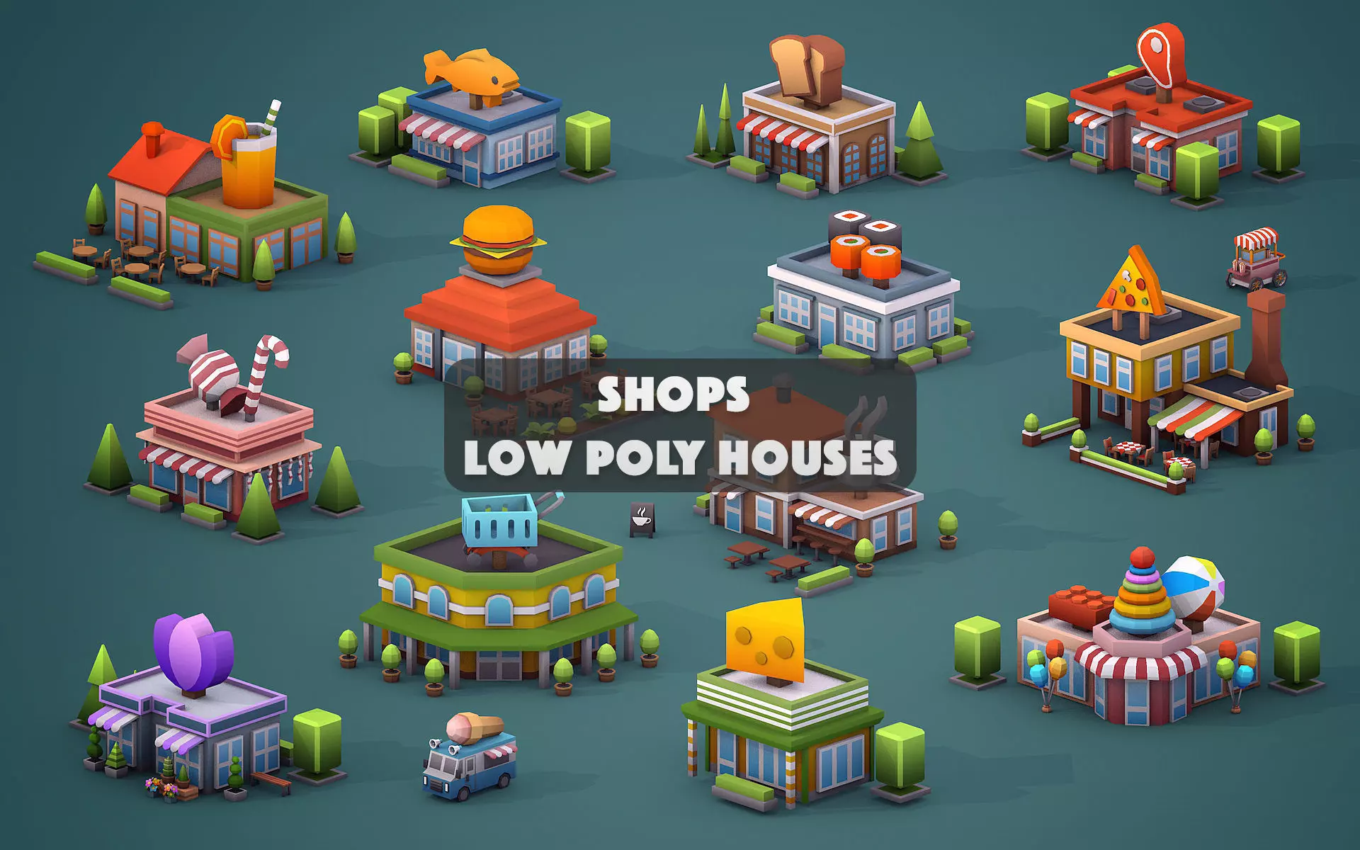 3D model Shops Low Poly Houses VR / AR / low-poly | CGTrader