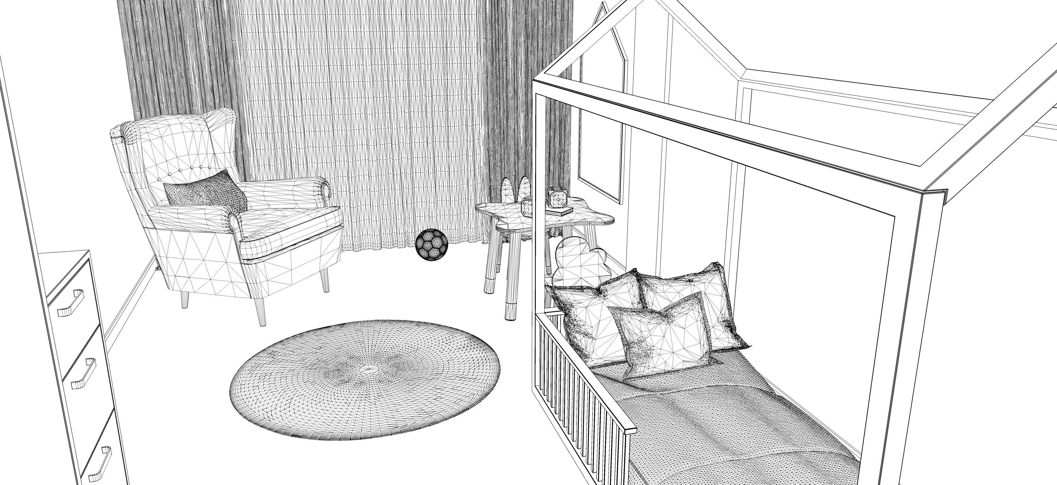 Modern childs room with concrete ceiling 3D model_5