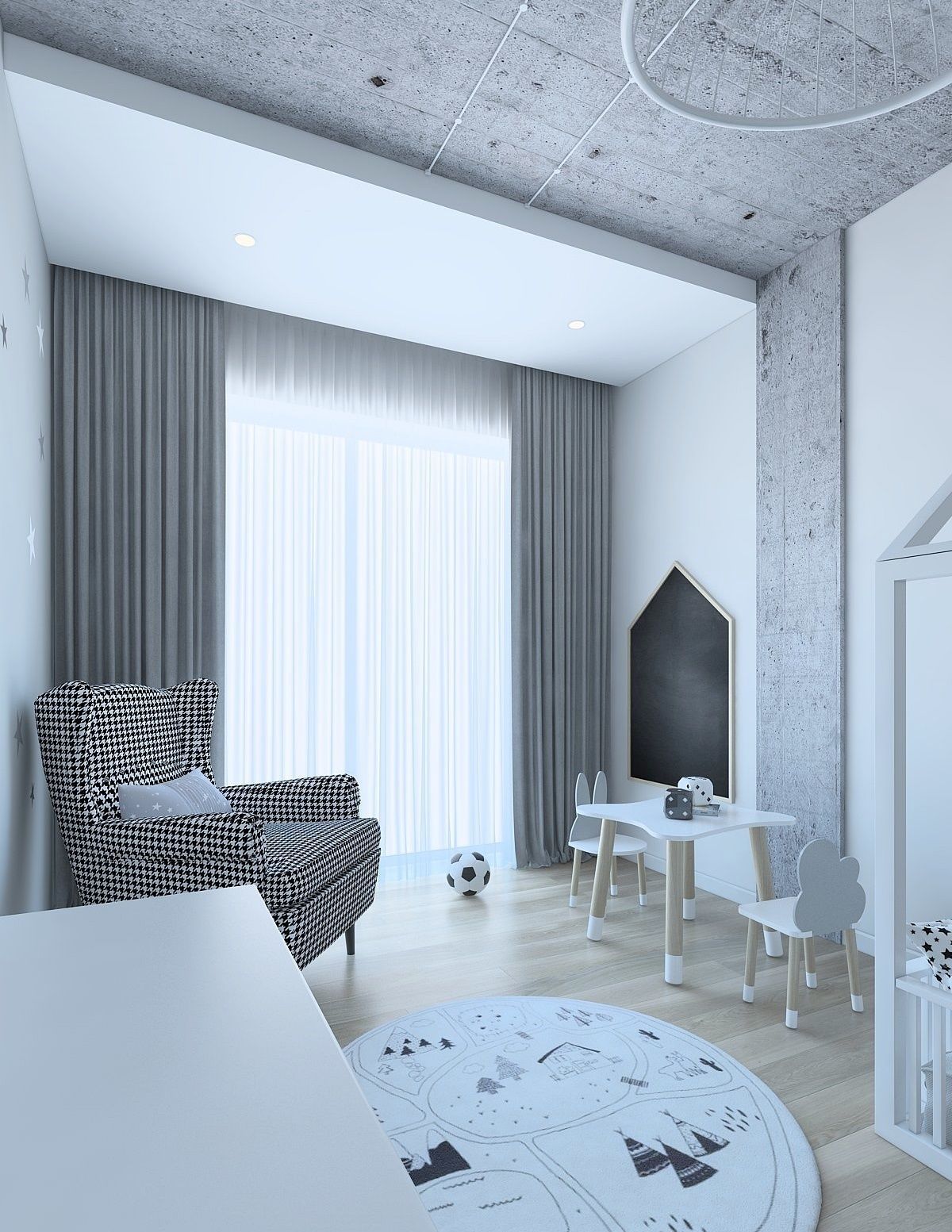 Modern childs room with concrete ceiling 3D model_4