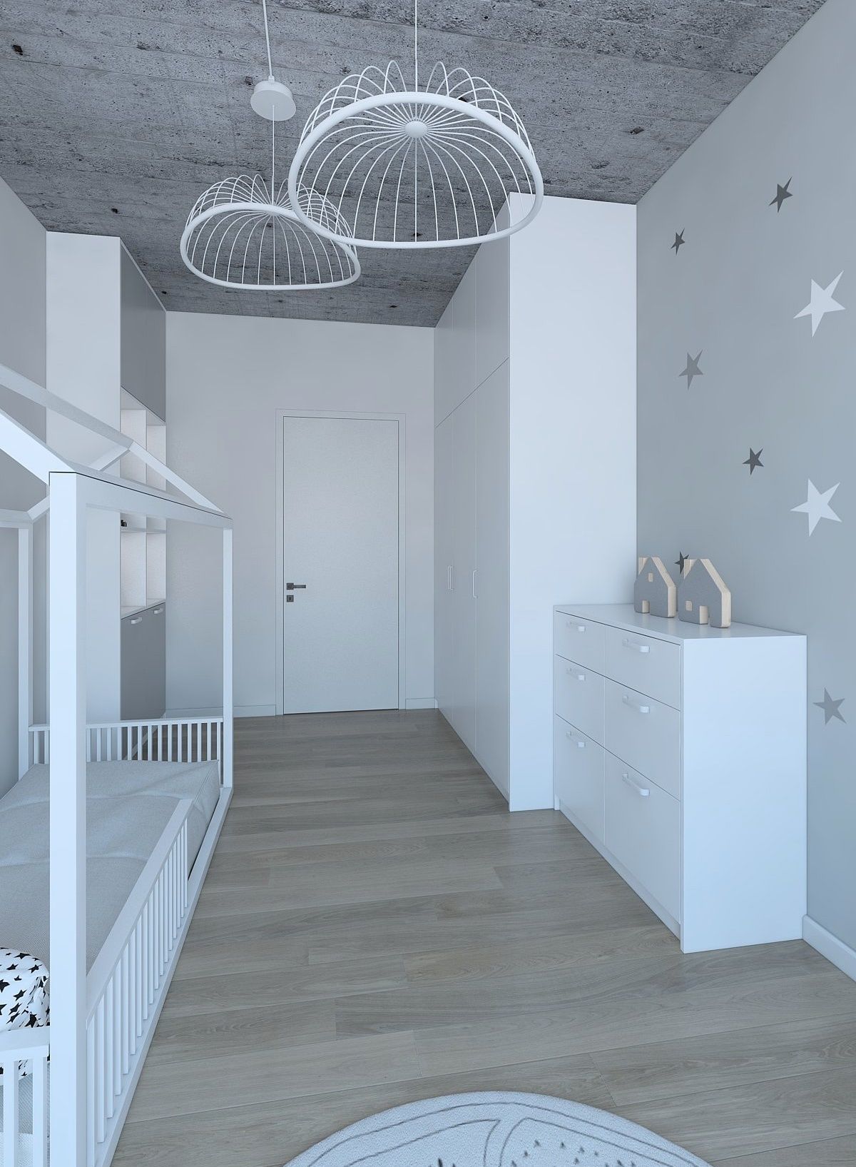 Modern childs room with concrete ceiling 3D model_2