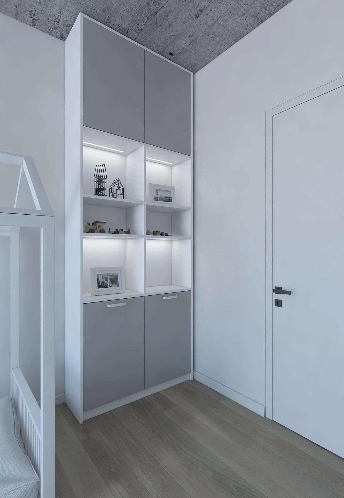 Modern childs room with concrete ceiling 3D model_3