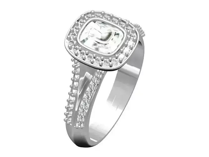 Cushion cut diamond ring 3D print model