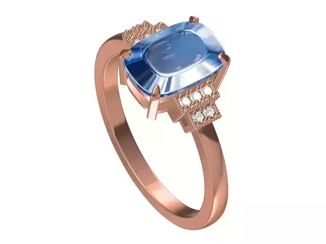 Teal spinel with ten round white brilliant diamond Ring 3D print model