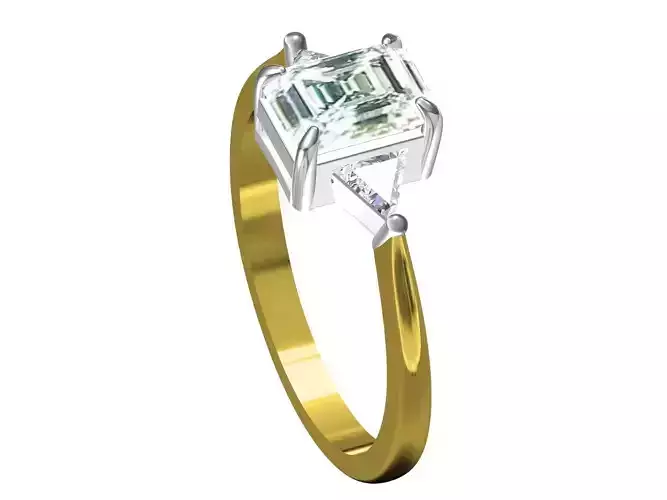 Emerald cut moissanite yeloow gold Ring 3D print model