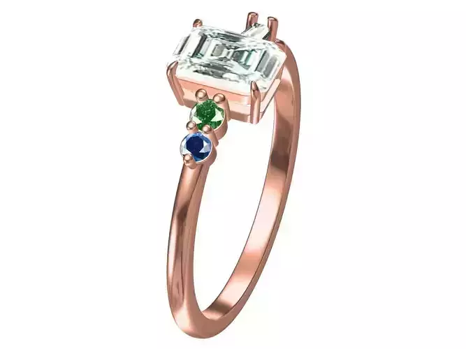 Emerald cut diamond Ring 3D print model