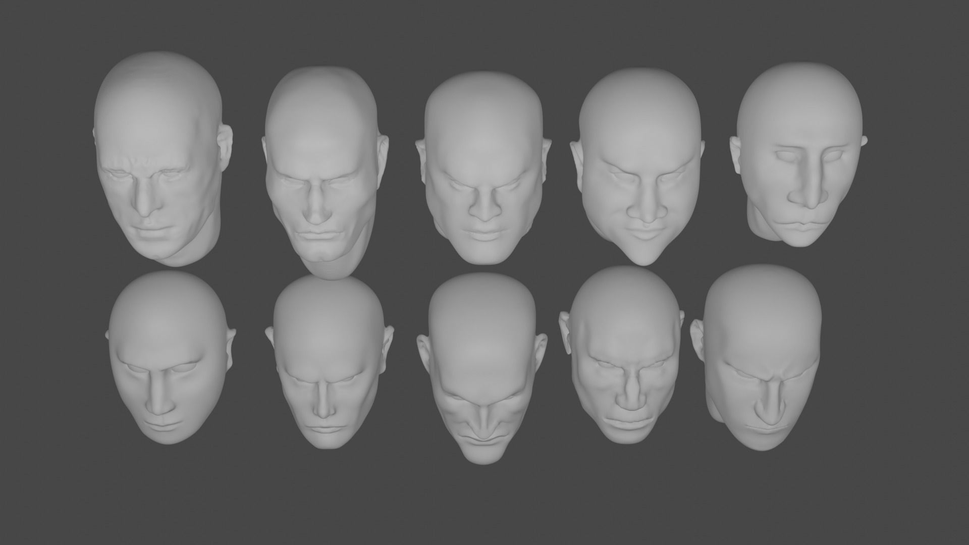10 HEADS ANATOMY COLLECTION 3D BLENDER SCULPTING 3D model_2