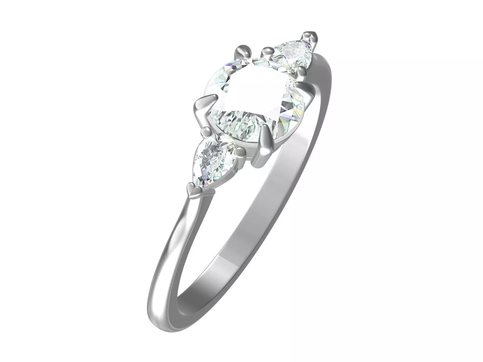 Hexagonal diamond and two step cut triangle diamonds Ring 3D print model