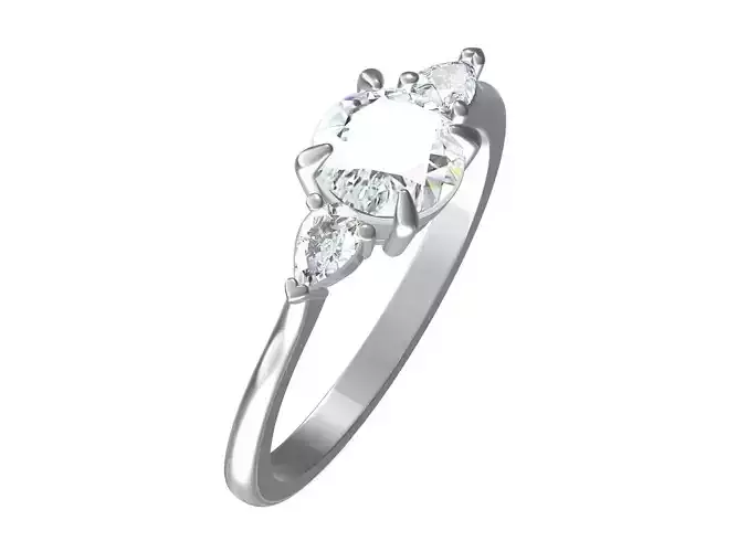 Hexagonal diamond and two step cut triangle diamonds Ring 3D print model