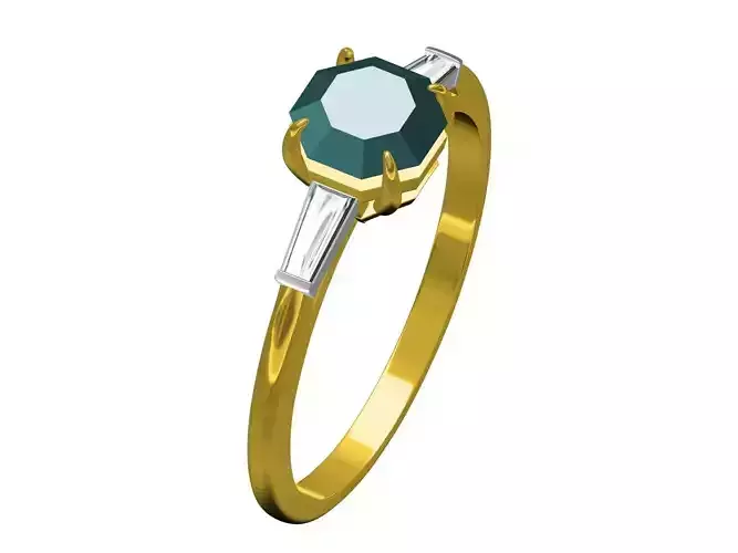 Octagonal with a pair of tapered baguette diamonds Ring