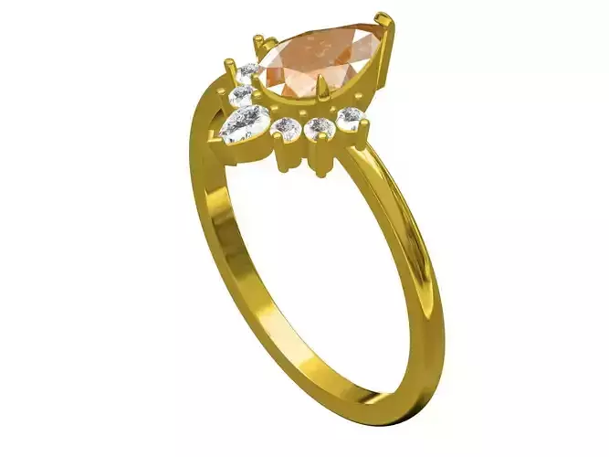 Old pear cut champagne diamond Ring  3D print model