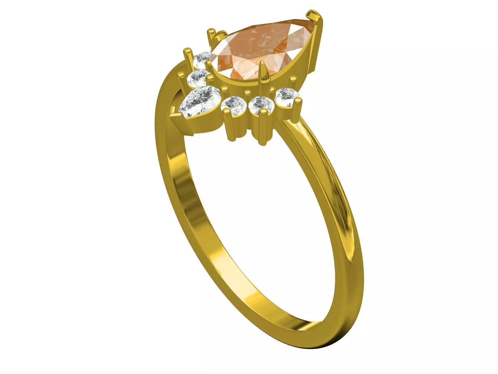 Old pear cut champagne diamond Ring 3D print model
